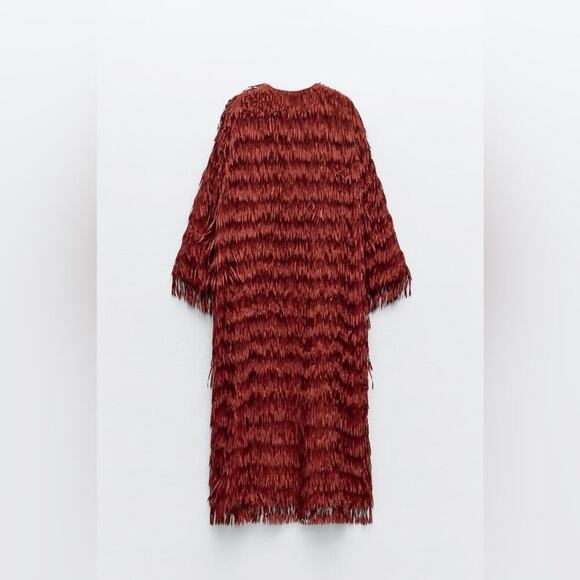 Zara COAT WITH FRINGING Size Medium - Picture 9 of 16